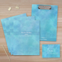 Aqua Blue Abstract Watercolor Office Collection