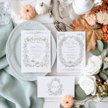 Vintage Autumn Botanical Oak & Pumpkin