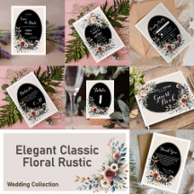 Elegant Classic Floral Rustic Wedding. Black Oval 