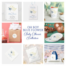 Blue & Gold “Oh Boy” Floral Typography Baby Shower