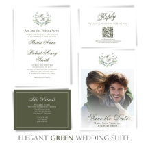 Botanical Green Wedding Stationery Script Suite