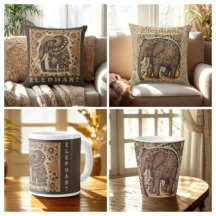 Batik Elephant Vintage Style Design,Elephant Retro