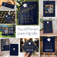 Navy Gold Personalized Graduation Party Collection