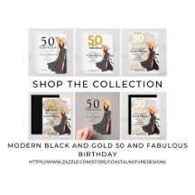 Modern Black and Gold 50 and Fabulous Birthday 