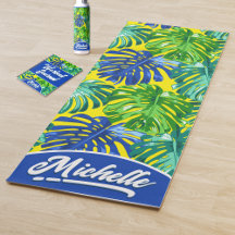 Tropical Green Monstera Leaf Women's Yoga Gift Set