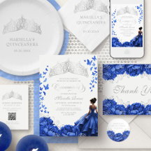 Royal Blue Quinceanera Tiara Mask Floral