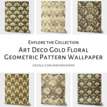 Art Deco Gold Floral Geometric Pattern Wallpaper