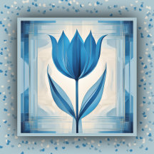 Pattern with a Blue Tulip 