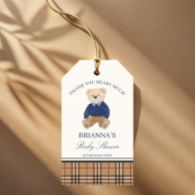 Teddy bear brown plaid baby shower