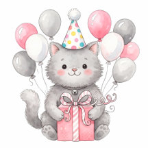 Watercolor Kitten Girl's Birthday Party