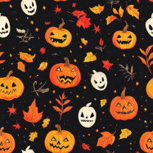 Fun Halloween Pumpkin and Leaves Print