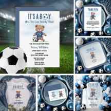 Boy Bearly Wait Teddy Bear Soccer Baby Shower