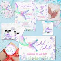Magical Splish Splash Mermaid Watercolor Birthday