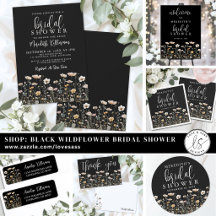 Elegant Black Boho Wildflower Bridal Shower