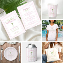 Cabana Stripes Pink Palm Tree Bachelorette Suite