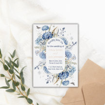 Modern Watercolor Blue Wildflowers Wedding