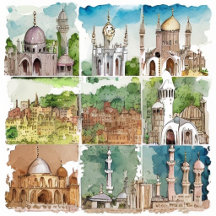 Mosque Posters Water Color Painting