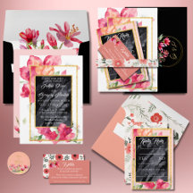 Spring Poppies Watercolor Gold Framed Blackboard