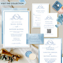 Blue Watercolor Botanical Monogram Wedding