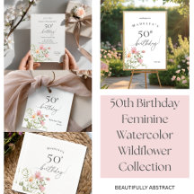 50th Birthday Feminine Watercolor Wildflower