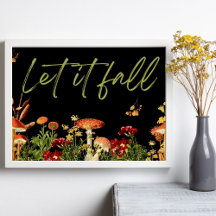 Vintage Fall Autumn Botanicals Wildflowers Black
