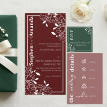 Burgundy Rose Floral Line Drawn Wedding Set