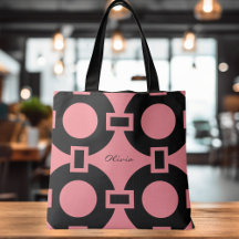 Pink and Black Abstract Tote Bags