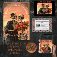 Vintage Skeleton Couple Goth Halloween Wedding