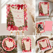 Vintage Pink Gingham Bow Christmas Party 