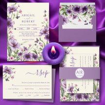 Love in bloom purple floral frame wedding