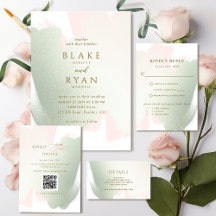 Blush Pink and Sage Green Brush Strokes Wedding