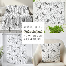 Urban Neutral Black Cat Pattern Home Decor
