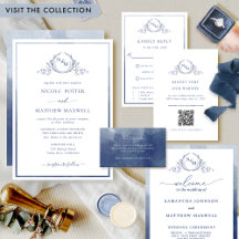 Navy Watercolor, Botanical Monogram Wedding