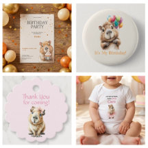 Woodland Capybara Birthday Invitation & Party Set