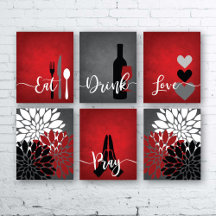 EAT DRINK LOVE PRAY FLORAL red black grey white