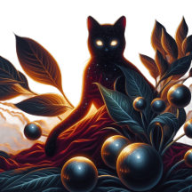 Cosmic Black Cat with Glowing Eyes: Surreal Digita