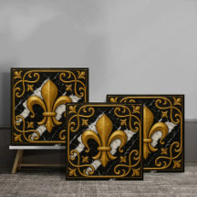 Vintage Fleur-de-Lis and Pearl Gold Tile