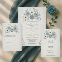 Elegant Dusty Blue Floral Wax Seal Wedding Suite