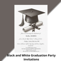 Black and White Graduation Party Invitations