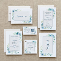 Elegant Blue Floral Watercolor Wedding Collection
