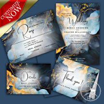 Stunning Indigo Blue and Gold Fluid Art 