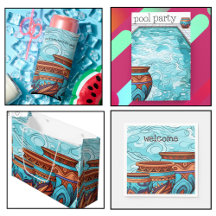 Aqua Blue Terracotta Clay Pots and Water and Waves