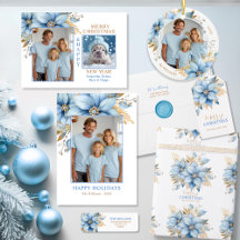 Elegant Icy Blue Gold Poinsettia Christmas Flower