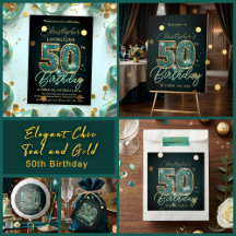 Elegant Chic Teal and Gold 50th Birthday Party