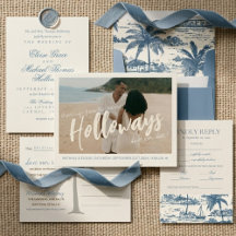 Coastal Toile Pattern Dusty Blue Wedding