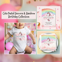 Cute Pastel Unicorn & Rainbow Birthday Collection