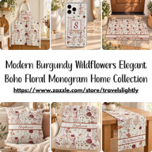 Modern Burgundy Wildflower Elegant Boho Monogram