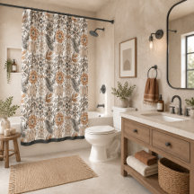 Terracotta Gray Black Botanical Pattern Home 