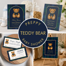 Preppy Teddy Bear Baby Shower | Blue & Green Plaid