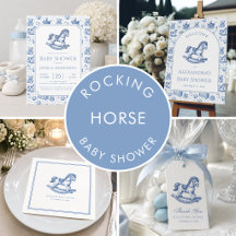 Rocking Horse Baby Shower for Boys in Blue & White